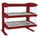 A red Hatco countertop heated display with two glass shelves.