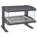 A black and gray display cabinet with a single shelf.