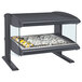 A Hatco countertop heated zone merchandiser with a glass shelf of food inside.