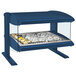 A blue Hatco countertop food warmer with food in it.