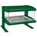 A Hatco Hunter Green heated zone merchandiser with a glass top over a metal shelf.