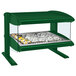 A Hatco Hunter Green countertop food warmer with a glass top over a tray of food.