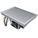 A rectangular stainless steel table with wires and a small fan on top.