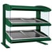 A Hunter Green Hatco heated zone merchandiser with slanted glass shelves.