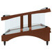 A brown and clear glass display shelf on a Hatco countertop hot food display warmer.