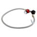 A stainless steel hose with a red and black Backyard Pro LP regulator valve.