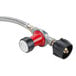 A red and black Backyard Pro gas regulator with a red valve.