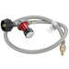 A Backyard Pro gas regulator hose with red and black nozzles.