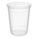 A clear 12 oz plastic cold cup made from PET material.