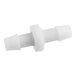 A white plastic pipe connector with a white background.