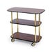 A rectangular brown Geneva serving cart with three shelves and wheels.