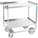 A Lakeside stainless steel utility cart with two shelves and wheels.