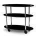 A black oval serving cart with three shelves and metal legs.