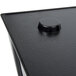 A black rectangular metal beverage bin with a round top.