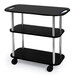 A black rectangular Geneva serving cart with three shelves on wheels.