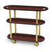 A Geneva three tier wood serving cart with wheels.