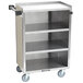 A Lakeside stainless steel utility cart with three shelves.