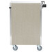 A Lakeside stainless steel utility cart with beige suede finish and wheels.