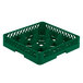 A green plastic Vollrath Traex glass rack with 9 compartments.