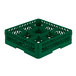 A green plastic Vollrath Traex glass rack with 9 compartments.