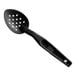 A black plastic spoon with holes.