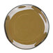 A brown plate with a white rim.