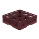 A burgundy Vollrath Traex glass rack with 9 compartments.