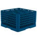 A Vollrath blue plastic glass rack with 12 compartments.