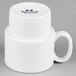 A Tuxton white porcelain mug with a logo on it.