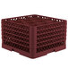 A burgundy Vollrath Traex glass rack with an open rack extender on top.