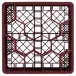A red Vollrath Traex glass rack with 12 compartments inside a white grid.