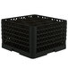 A black Vollrath Traex glass rack with 12 compartments and an open rack extender on top.