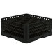 A black plastic Vollrath Traex glass rack with 12 compartments.