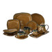 A group of Tuxton TuxTrendz Artisan Mojave Capistrano bowls in brown and blue.