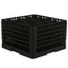 A black plastic Vollrath Traex glass rack with 12 compartments.