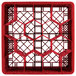 A red Vollrath Traex glass rack with a grid pattern.