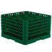 A green Vollrath Traex glass rack with 12 compartments.