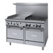 A stainless steel Garland commercial gas range with 4 burners, a griddle, and 2 ovens.