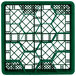 A green plastic Vollrath Traex glass rack with 12 compartments.