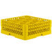 A yellow Vollrath Traex glass rack with six compartments.