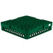 A green plastic Vollrath Traex glass rack with 12 compartments.