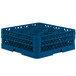 A Vollrath royal blue plastic glass rack with 12 compartments.