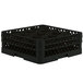 A black Vollrath Traex rack with 12 compartments for glasses.