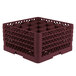 A burgundy plastic Vollrath Traex glass rack with open extender on top.