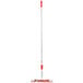 An Unger EZ Flat Mop Holder with a red and white mop attached to a long white pole with a red top.