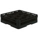 A black Vollrath Traex glass rack with 12 compartments.