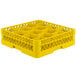 A yellow Vollrath Traex rack with 12 compartments for glasses.