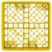 A yellow plastic Vollrath Traex glass rack with 12 compartments.