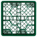 A green metal Vollrath Traex rack with 12 compartments.