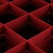 A red Vollrath Traex glass rack with 16 compartments.